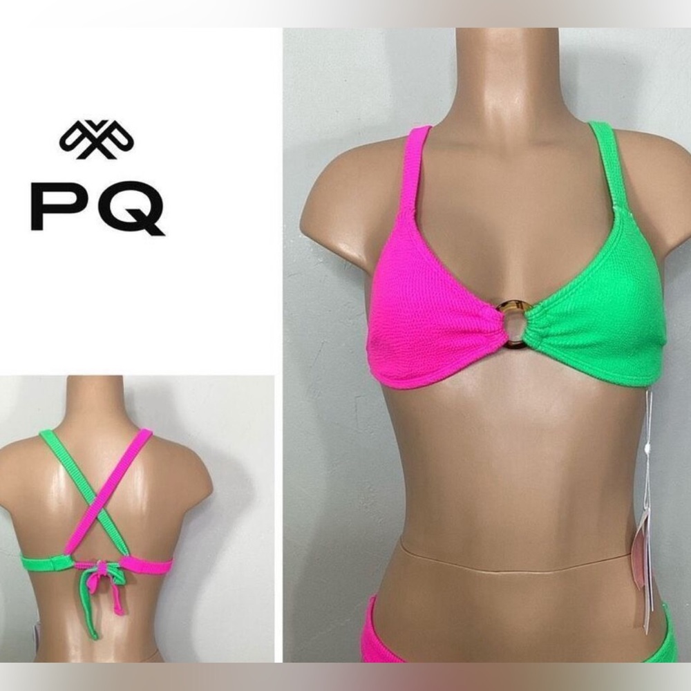 PilyQ large bright green and pink bikini top